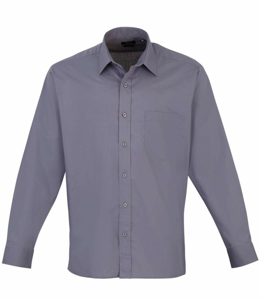 * Pertemba Classical Premier Mens Long Sleeve Formal Plain Work Poplin Shirt (Steel) Utrw1081 New