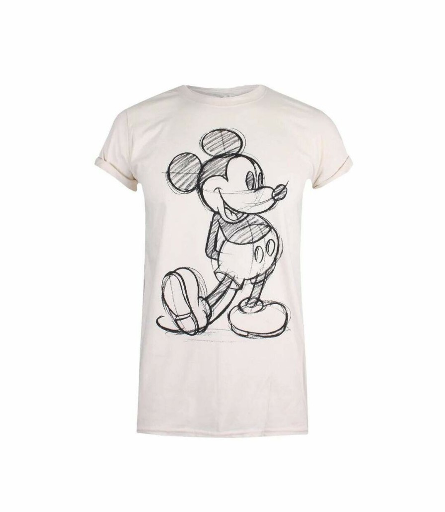 * Pertemba Quick Delivery Disney Womens/Ladies Mickey Mouse Sketch T-Shirt (Natural/Black) Uttv568 New