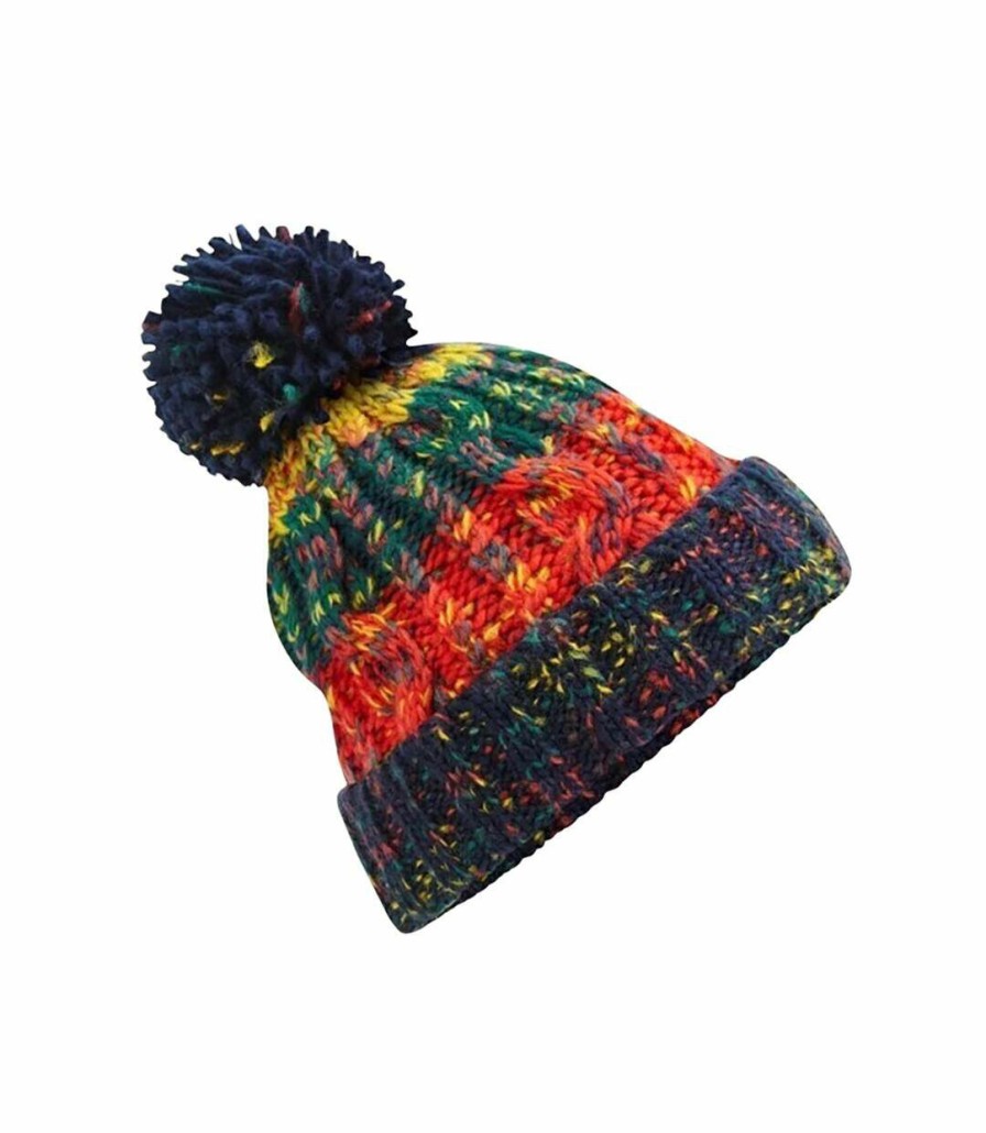 * Pertemba Sale Online Beechfield Uni Adults Corkscrew Knitted Pom Pom Beanie Hat (Crackling Campfire) Utrw5192 Clearance