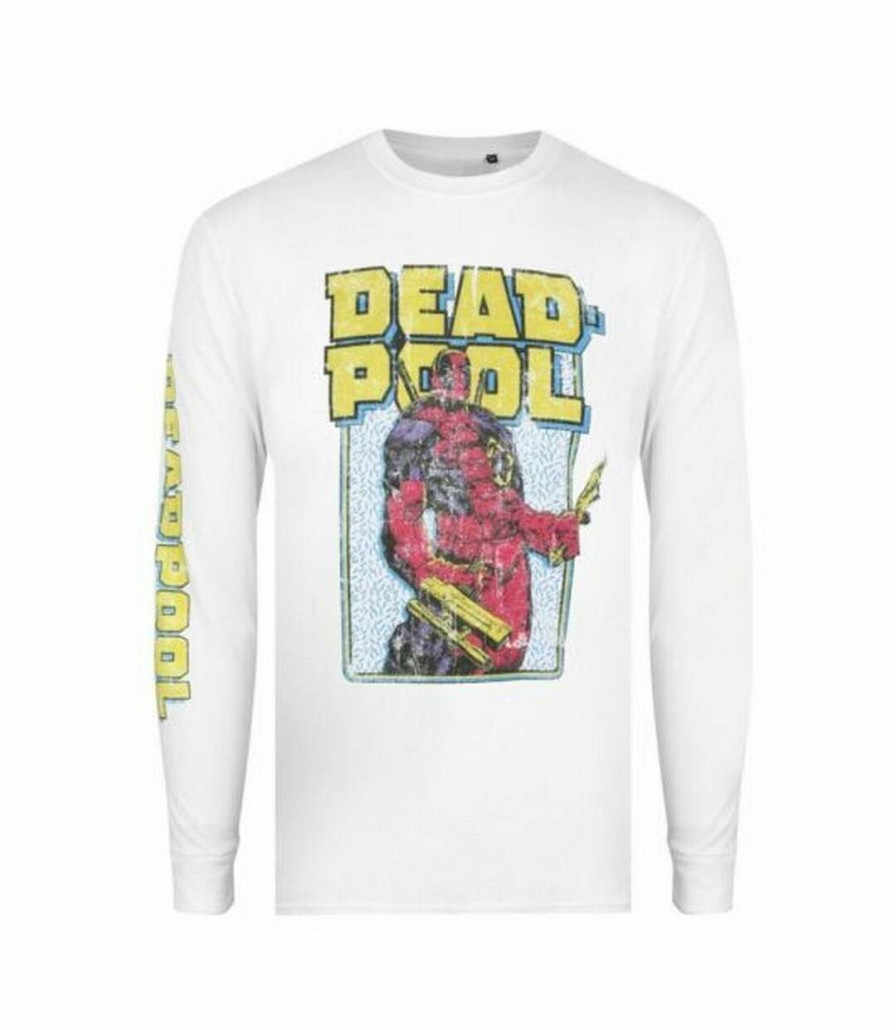 * Pertemba Cheap Deadpool Mens 90 S Arm Long-Sleeved T-Shirt (White/Yellow/Red) Uttv270 Best