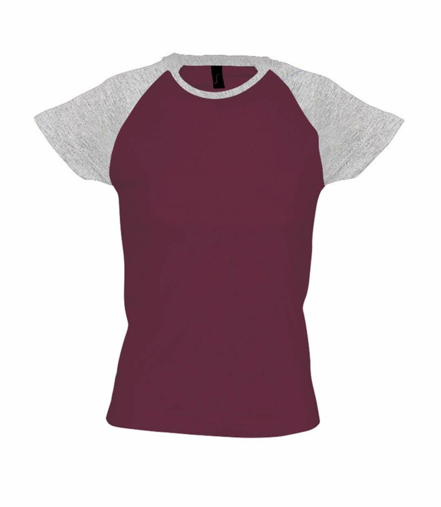 * Pertemba Classical Sols Womens/Ladies Milky Contrast Short/Sleeve T-Shirt (Burgundy/Grey Melange) Utpc301 Clearance