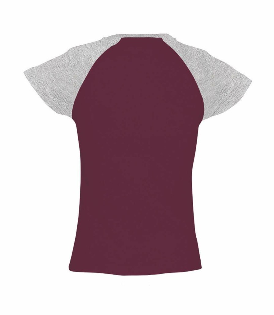 * Pertemba Classical Sols Womens/Ladies Milky Contrast Short/Sleeve T-Shirt (Burgundy/Grey Melange) Utpc301 Clearance