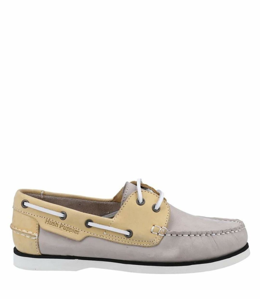 * Pertemba Closeout Sale Hush Puppies Womens/Ladies Hattie Nubuck Boat Shoes (Gray/Yellow) Utfs9719 New