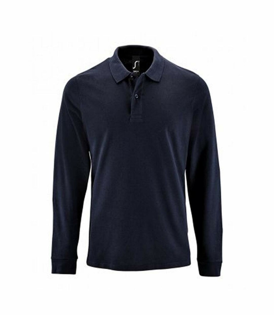 * Pertemba Attractive Sols Mens Perfect Long Sleeve Pique Polo Shirt (French Navy) Utpc2912 New