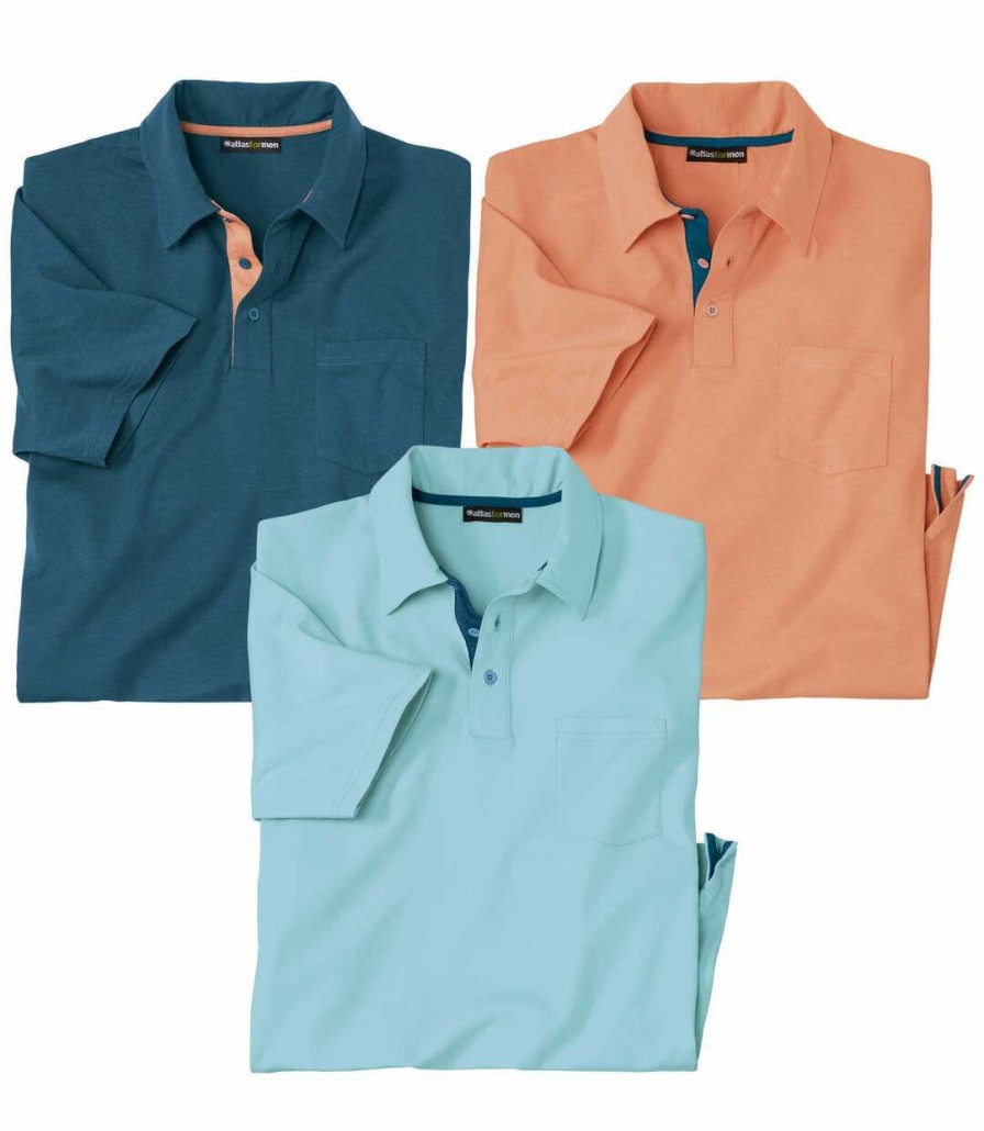 * Atlas For Men Quick Delivery Pack Of 3 Men'S Polo Shirts Blue Turquoise Orange Online