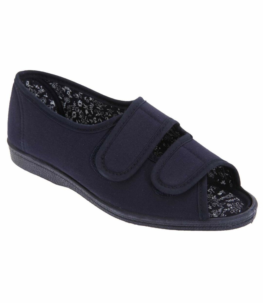 * Pertemba Good Quality San Diego Womens/Ladies Wide Fit Cotton Twin Touch Fastening Peep Toe Casual Shoes (Navy Blue) Utdf473 Online