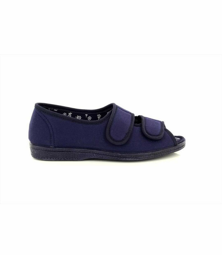 * Pertemba Good Quality San Diego Womens/Ladies Wide Fit Cotton Twin Touch Fastening Peep Toe Casual Shoes (Navy Blue) Utdf473 Online