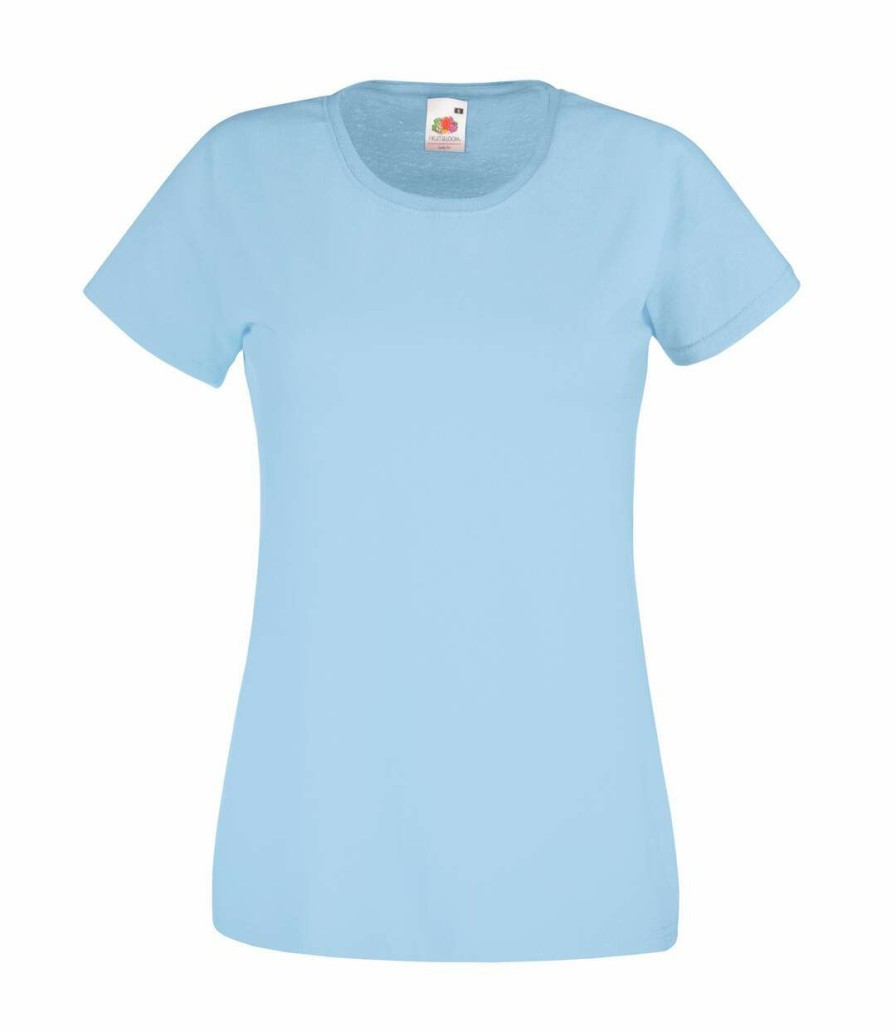 * Pertemba Latest Fashion Fruit Of The Loom Ladies/Womens Lady-Fit Valueweight Short Sleeve T-Shirt (Sky Blue) Utbc1354 Clearance