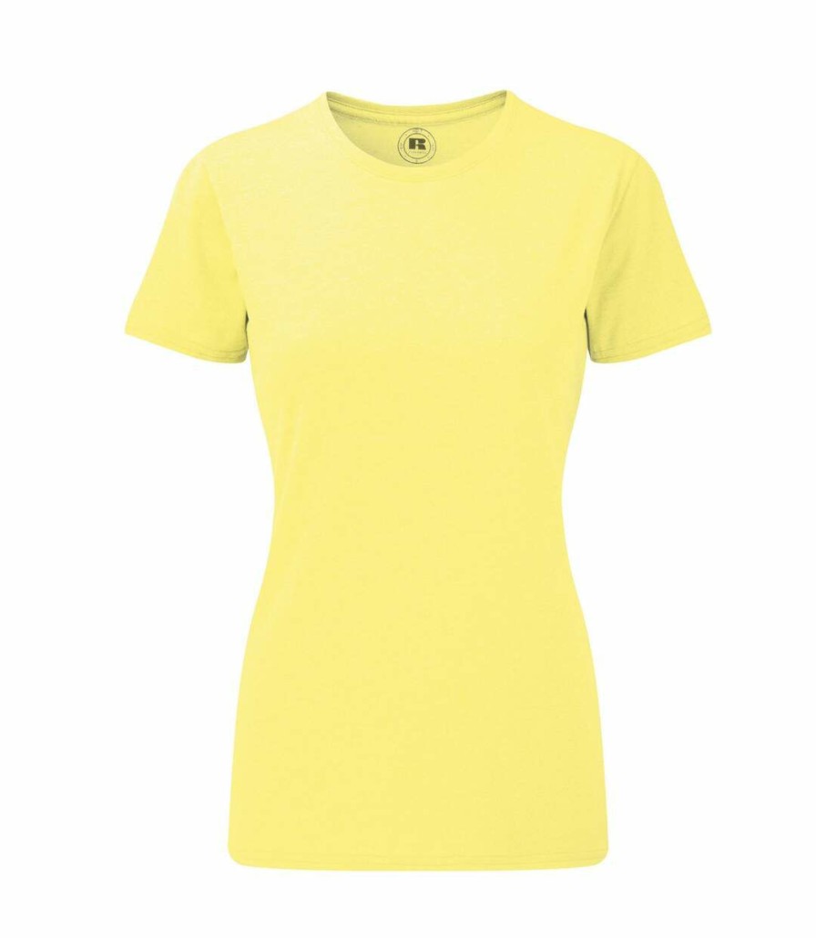 * Pertemba Top Selling Russell Womens Slim Fit Longer Length Short Sleeve T-Shirt (Yellow Marl) Utbc2728 Best