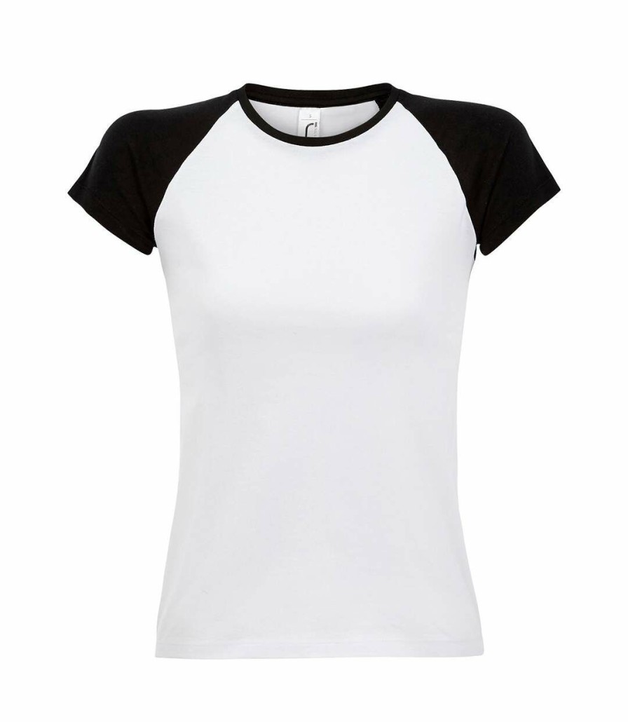 * Pertemba Quick Delivery Sols Womens/Ladies Milky Contrast Short/Sleeve T-Shirt (White/Black) Utpc301 Clearance