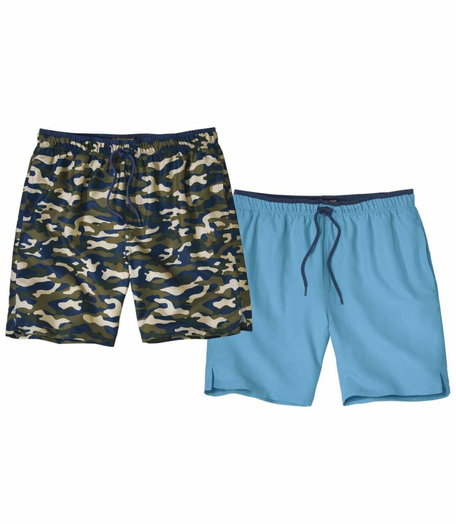 * Atlas For Men New Pack Of 2 Men'S Swim Shorts Camouflage Blue Wholesale