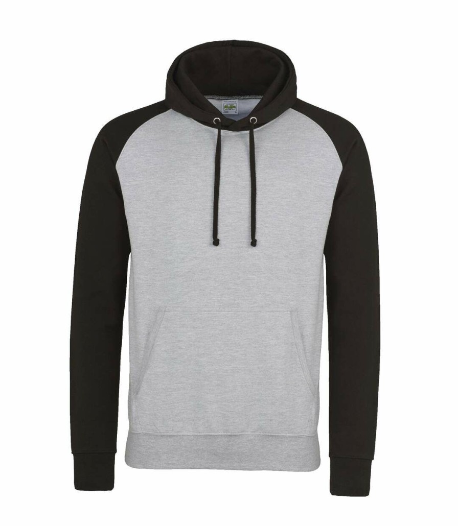 * Pertemba Hot Selling Awdis Just Hoods Adults Uni Two Tone Hooded Baseball Sweatshirt/Hoodie (Heather Gray/Jet Black) Utrw3928 Best