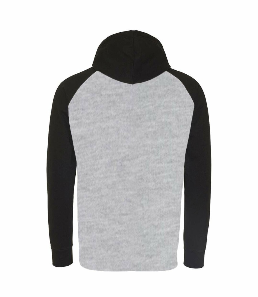 * Pertemba Hot Selling Awdis Just Hoods Adults Uni Two Tone Hooded Baseball Sweatshirt/Hoodie (Heather Gray/Jet Black) Utrw3928 Best