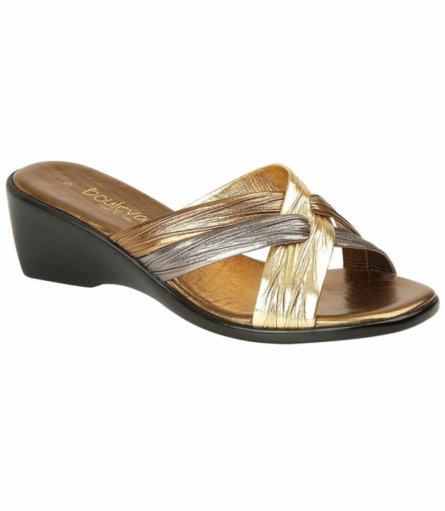 * Pertemba New Arrivals Lucia Womens/Ladies X Over Mule Sandals (Bronze/Pewter/Gold) Utdf217 New