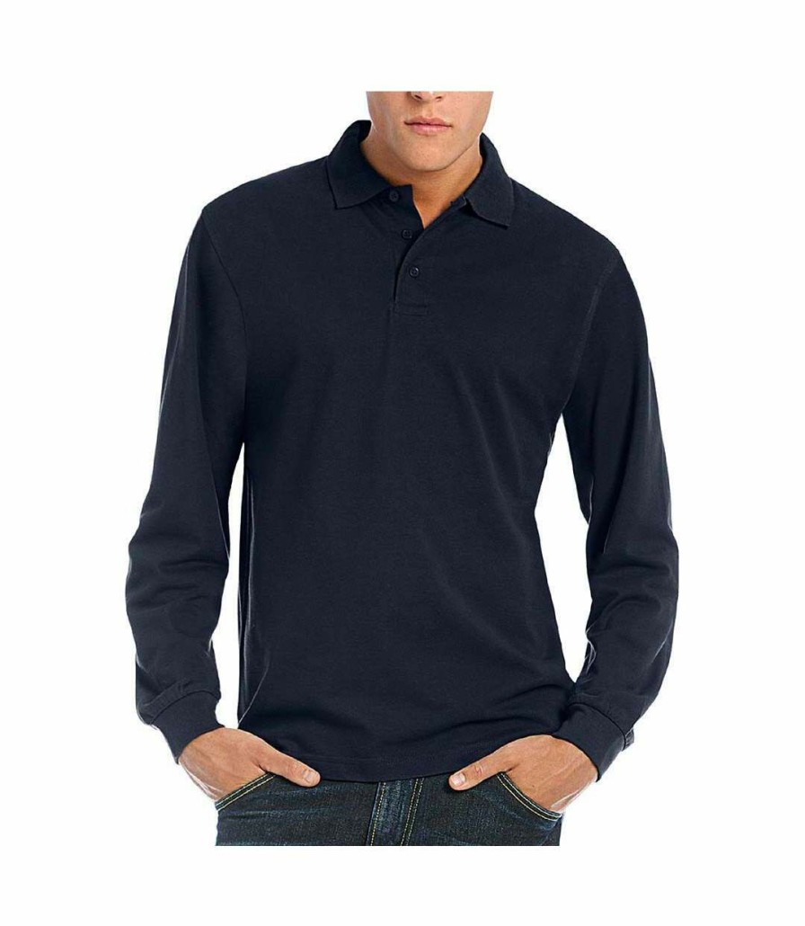 * Pertemba Top Selling B&C Mens Heavymill Cotton Long Sleeve Polo Shirt (Navy) Utrw3007 Best