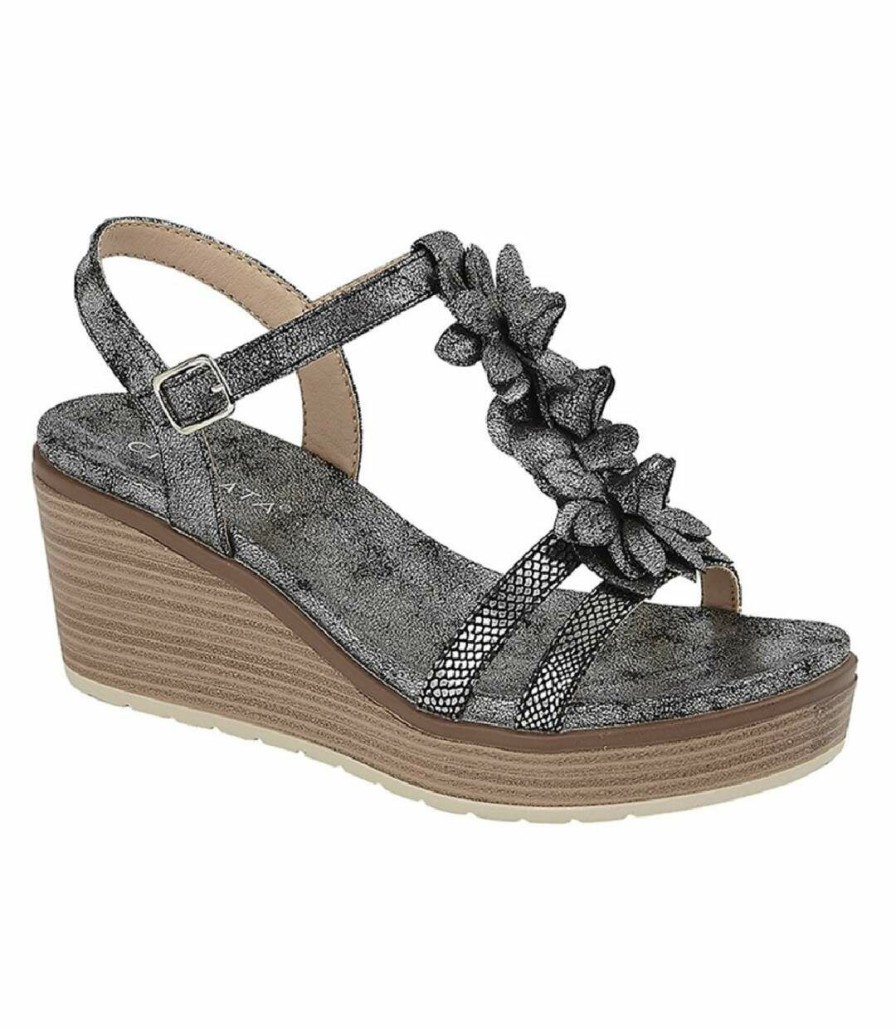 * Pertemba New Arrivals Cipriata Womens/Ladies Nina Flower High Wedge Sandal (Dark Pewter) Utdf1921 Online