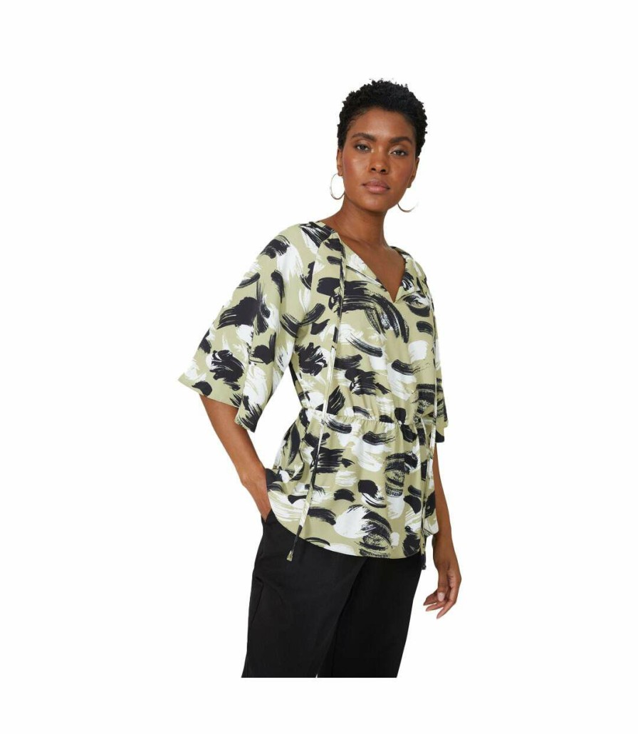 * Pertemba Sale Online Principles Womens/Ladies Printed Flutter Top (Khaki/Black) Utdh470 Clearance