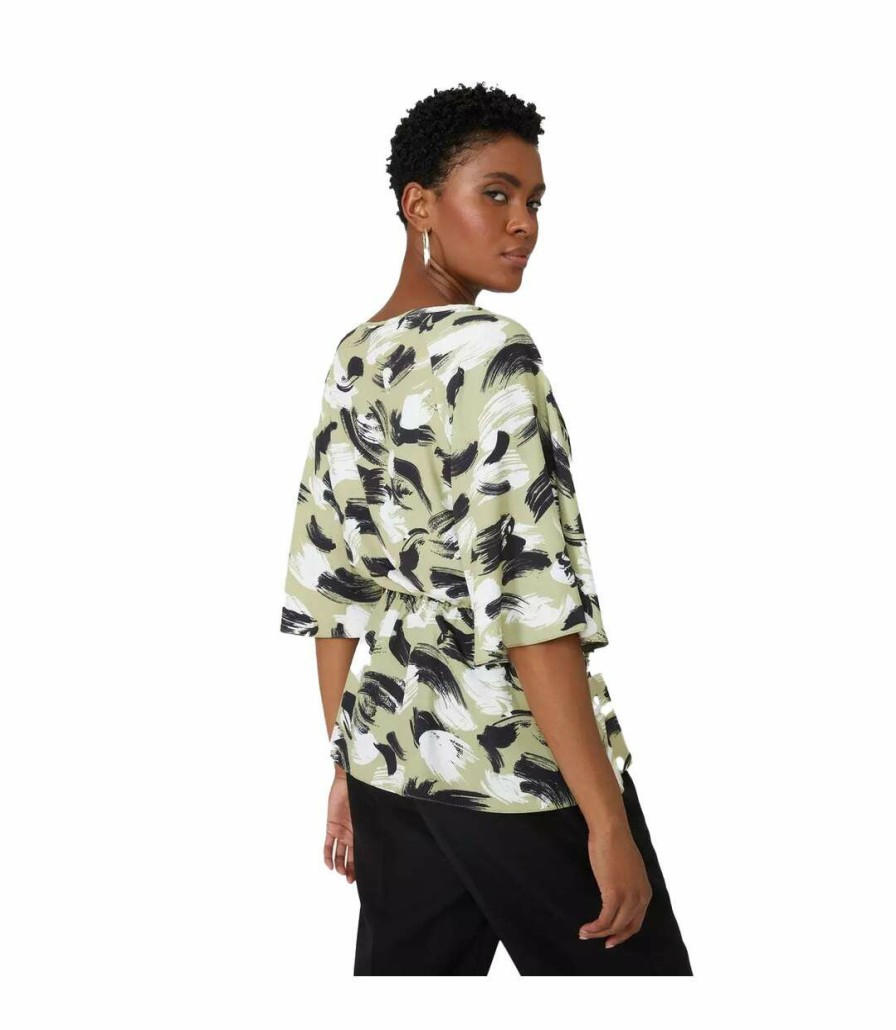 * Pertemba Sale Online Principles Womens/Ladies Printed Flutter Top (Khaki/Black) Utdh470 Clearance