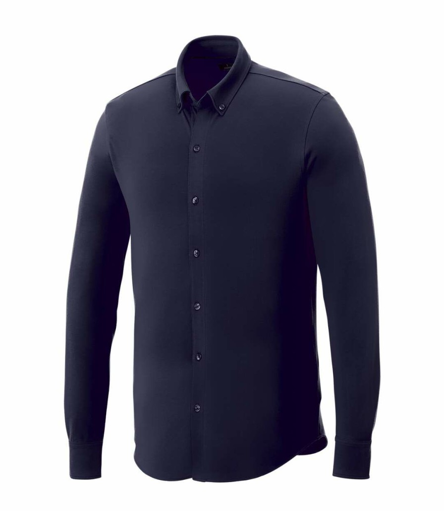 * Pertemba Closeout Sale Elevate Mens Bigelow Long Sleeve Pique Shirt (Navy) Utpf2340 New