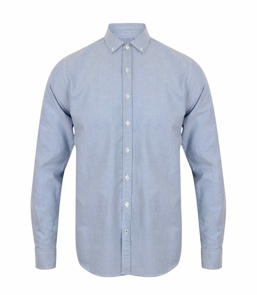 * Pertemba Clearance Front Row Mens Supersoft Long Sleeve Shirt (Light Blue) Utrw5392 Hot