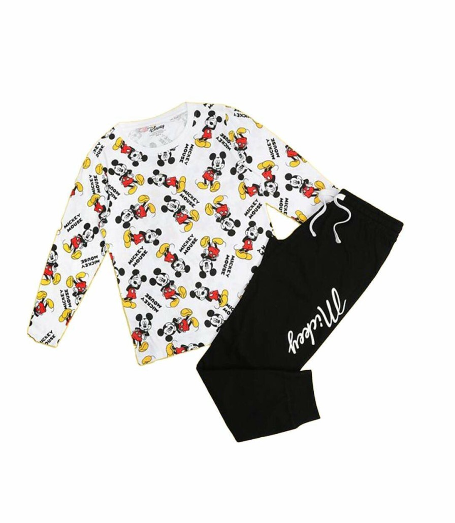 * Pertemba Cheap Disney Womens/Ladies Mickey Forever Long Pyjama Set (White/Black/Yellow) Uttv233 Wholesale