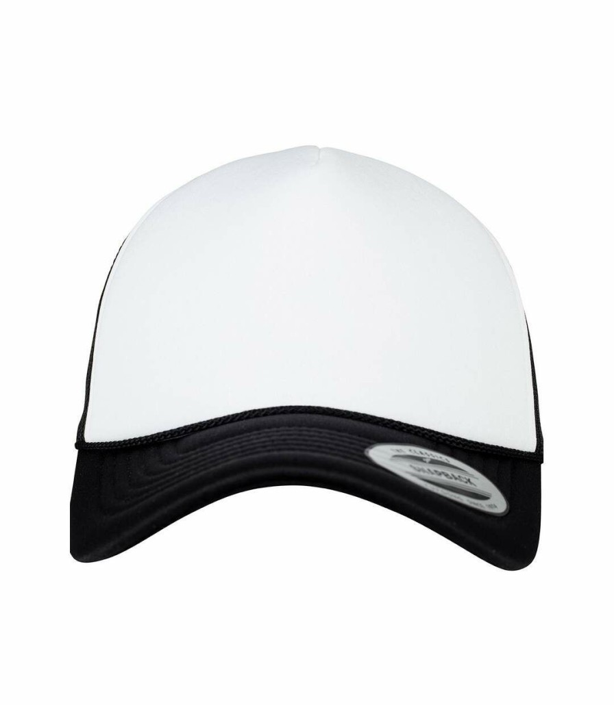 * Pertemba Clearance Flexfit Uni Adult Foam Curved Peak Trucker Cap (White/Black) Utrw8908 New