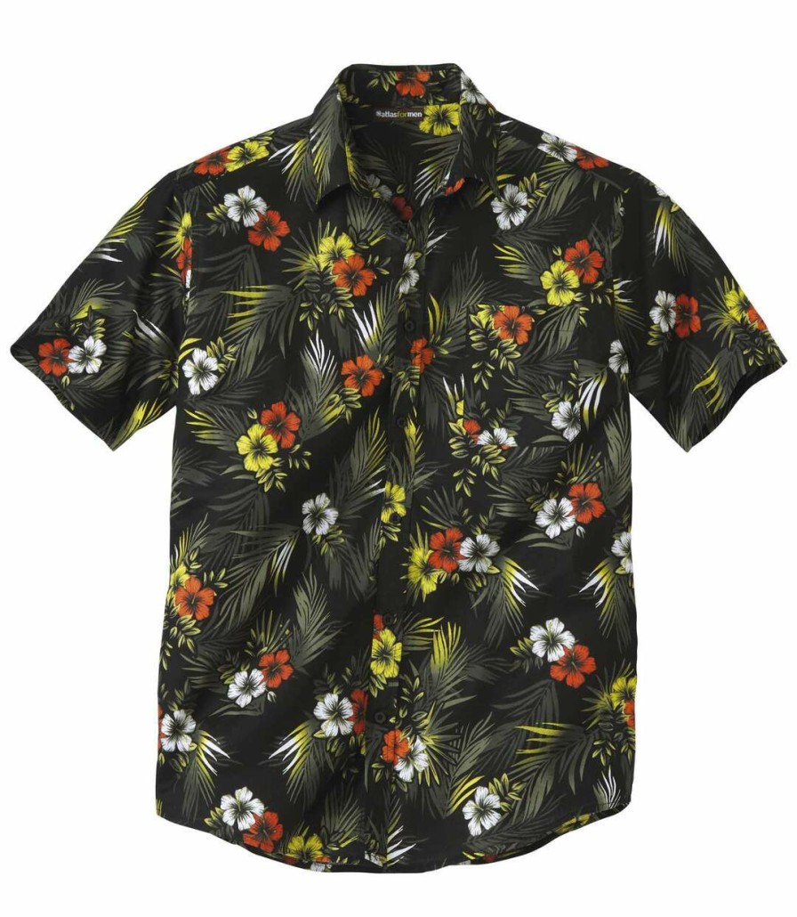 * Atlas For Men Attractive Men'S Black Tropical Print Shirt Best