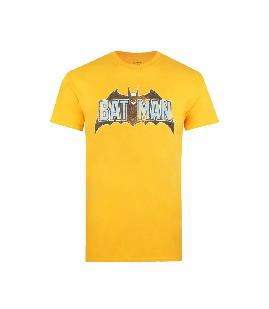 * Pertemba Popular Batman Mens Distressed Logo T-Shirt (Golden Yellow) Uttv577 Hot