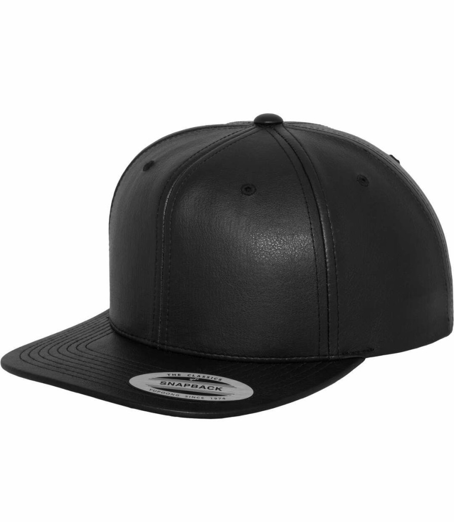 * Pertemba Hot Selling Yupoong Flexfit Uni Faux Leather Snapback Cap (Pack Of 2) (Black/ Black) Utrw6768 Wholesale