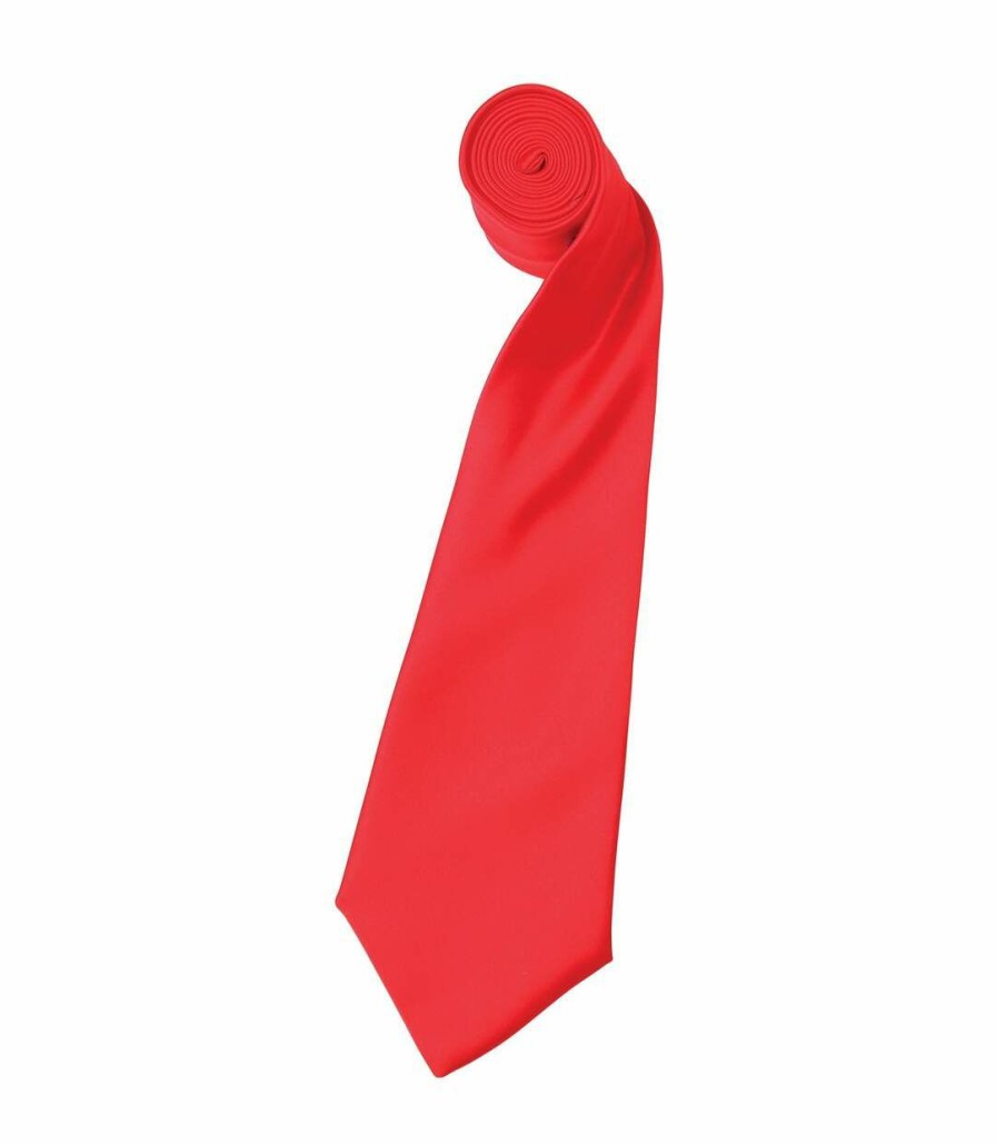 * Pertemba Sale Online Premier Mens Plain Satin Tie (Narrow Blade) (Strawberry Red) (One Size) Utrw1152 Best