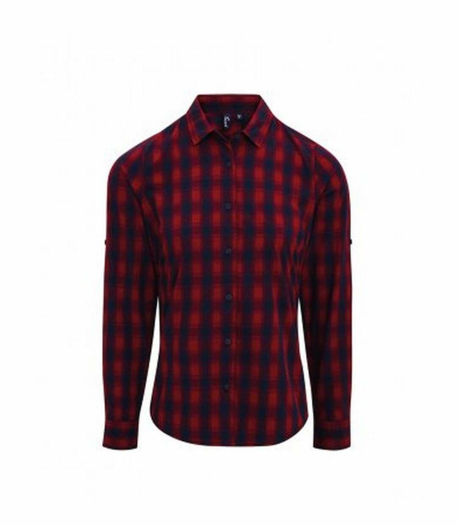 * Pertemba Crazy Deals Premier Womens/Ladies Mulligan Check Long Sleeve Shirt (Red/Navy) Utpc3104 Hot