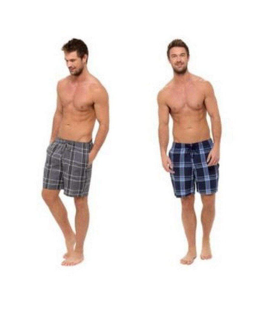 * Pertemba Attractive Foxbury Mens Checked Pyjama Shorts (Pack Of 2) (Grey/Navy Check) Utut922 Clearance