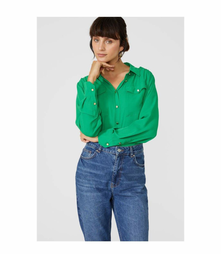 * Pertemba Crazy Deals Debenhams Womens/Ladies Woven Pocket Detail Shirt (Green) Utdh644 Online