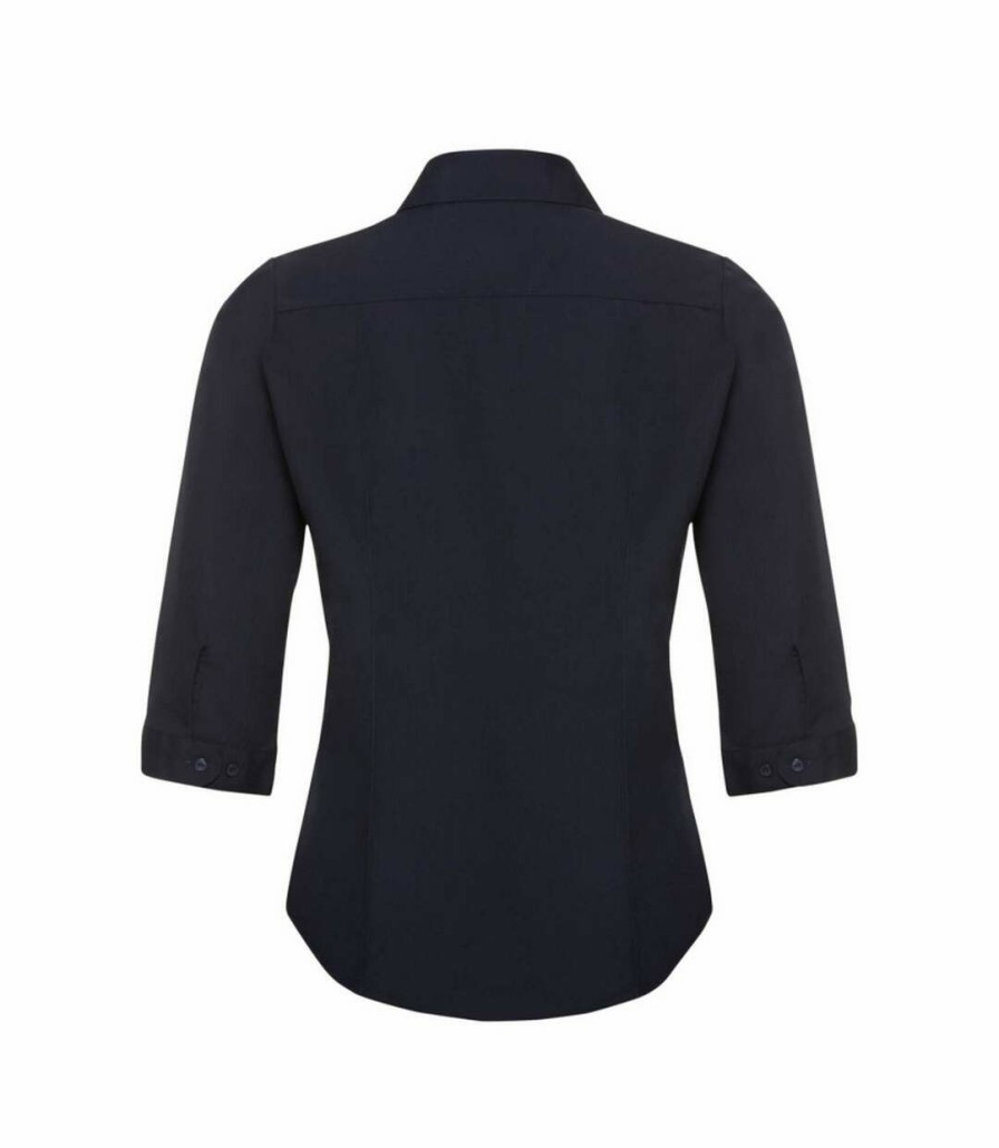 * Pertemba Crazy Deals Russell Collection Ladies 3/4 Sleeve Poly-Cotton Easy Care Fitted Poplin Shirt (French Navy) Utbc1021 Hot