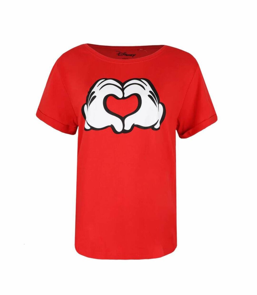 * Pertemba Popular Disney Womens/Ladies Love Hands Mickey Mouse T-Shirt (Red) Uttv1007 Wholesale