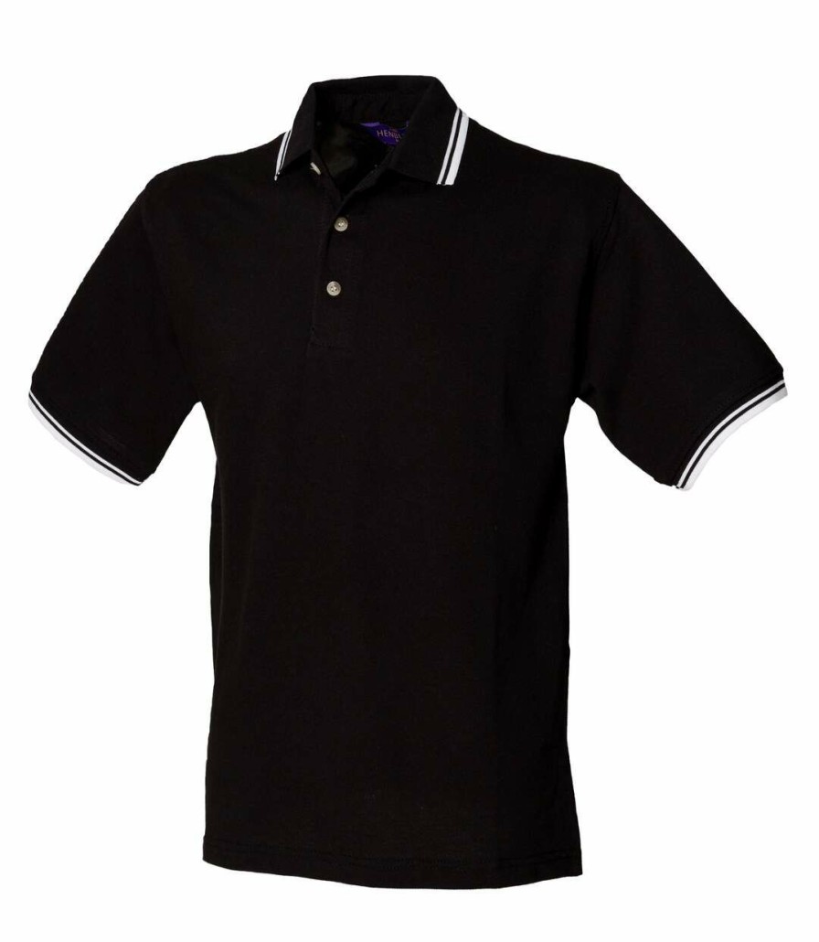 * Pertemba Closeout Sale Henbury Mens Classic Tipped Collar & Cuff Polo Shirt (Black White Tipping) Utrw620 Online