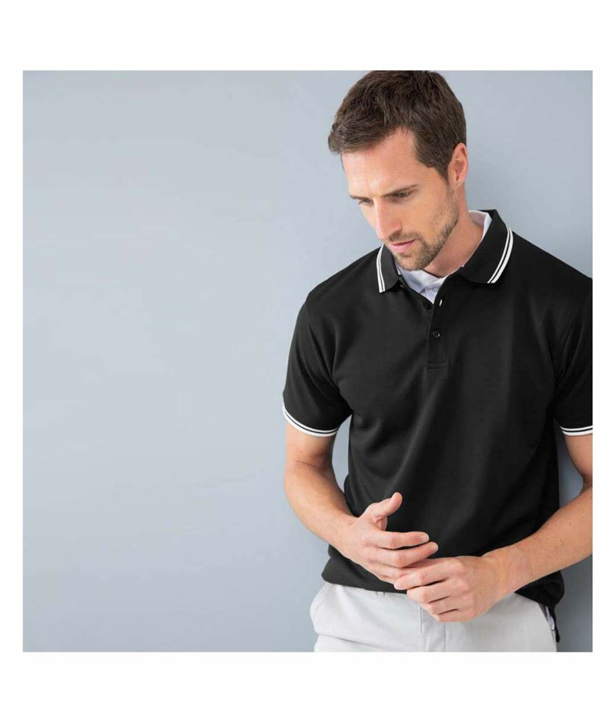 * Pertemba Closeout Sale Henbury Mens Classic Tipped Collar & Cuff Polo Shirt (Black White Tipping) Utrw620 Online