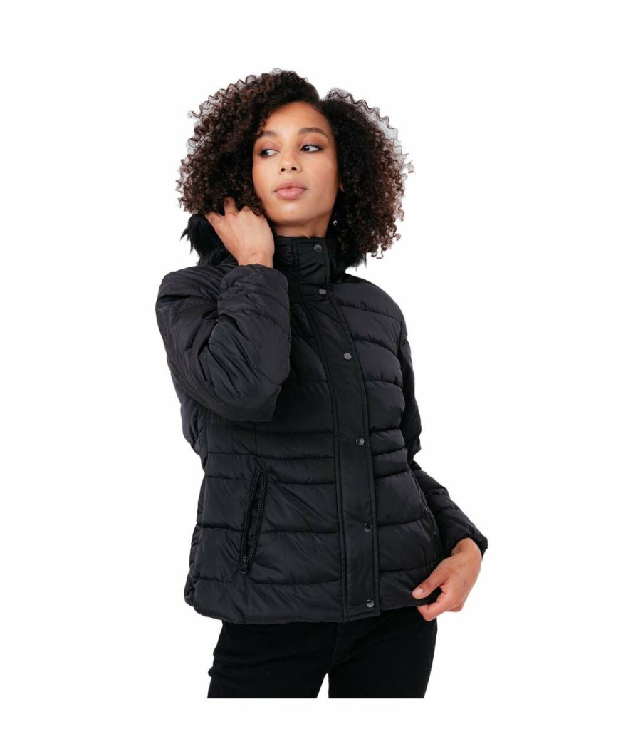 * Pertemba New Arrivals Hype Womens/Ladies Faux Fur Trim Padded Coat (Black) Uthy6954 Online