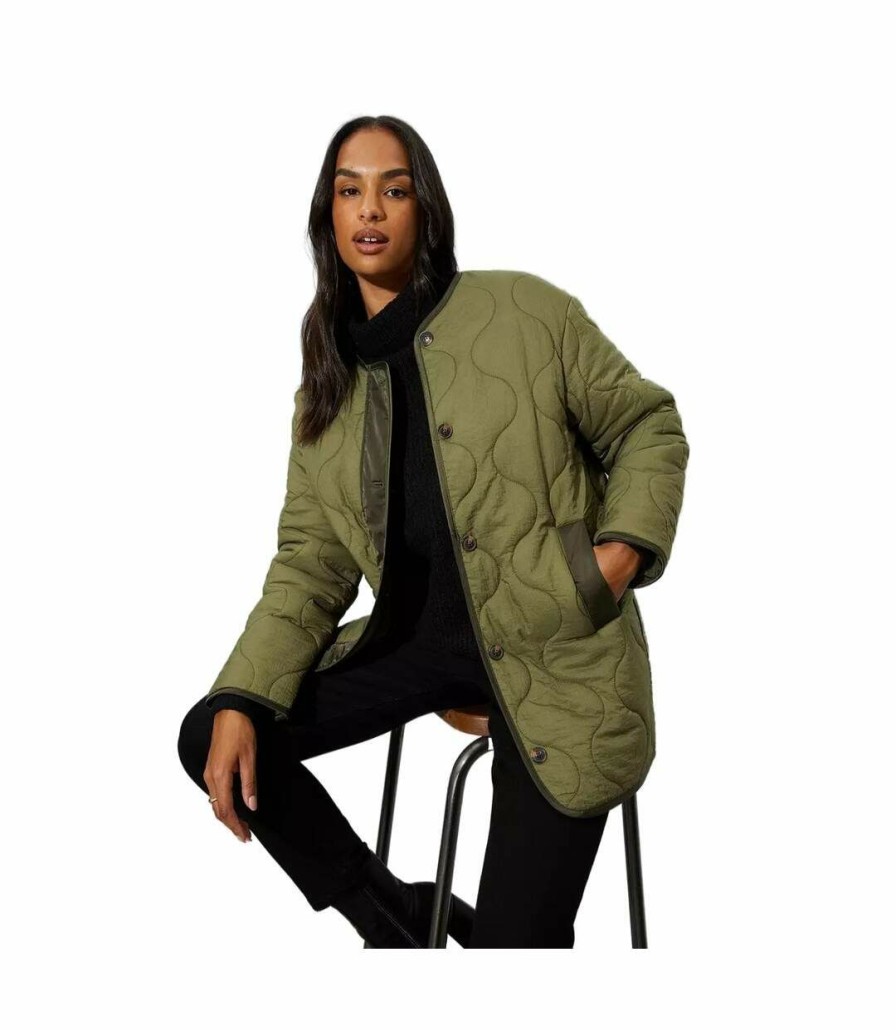 * Pertemba Hot Selling Dorothy Perkins Womens/Ladies Contrast Collarless Padded Jacket (Sage) Utdp606 Clearance