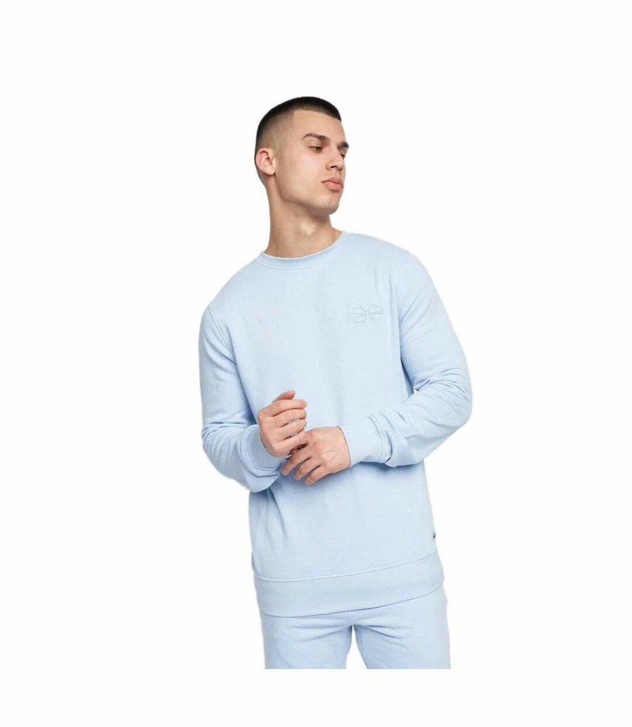 * Pertemba Classical Crosshatch Mens Wayland Crew Neck Sweatshirt (Light Blue) Utbg187 Wholesale