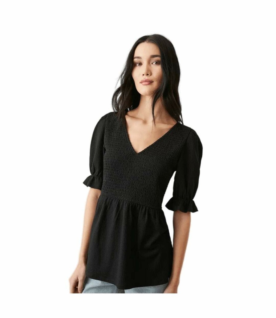 * Pertemba Opening Sales Dorothy Perkins Womens/Ladies Shirred V Neck Short-Sleeved Top (Black) Utdp1604 Wholesale