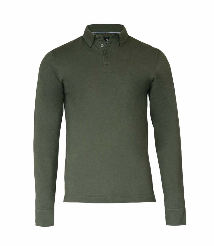 * Pertemba Cheap Nimbus Mens Carlington Deluxe Long Sleeve Polo Shirt (Olive) Utrw5653 New