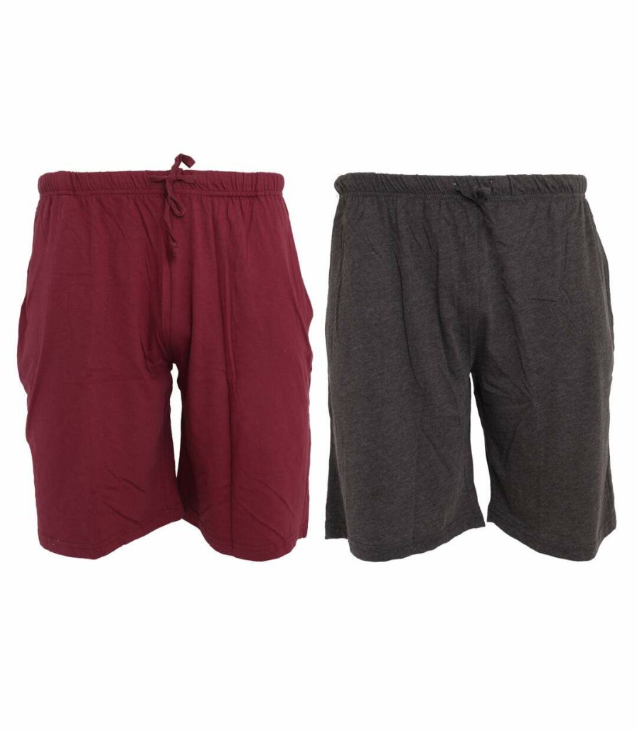 * Pertemba Hot Selling Tom Franks Jersey Lounge Shorts (2 Pack) (Wine/Dark Grey Marl) Utshorts232 Wholesale