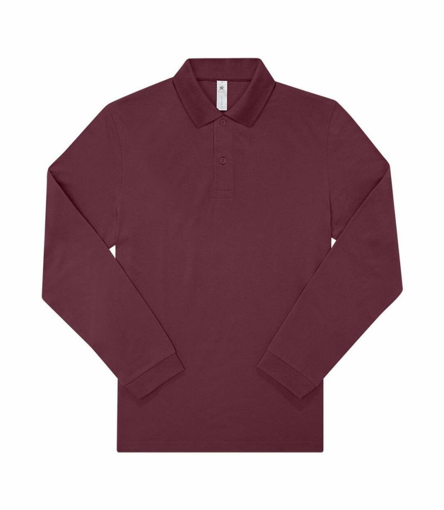 * Pertemba Online B&C Mens My Long-Sleeved Polo Shirt (Burgundy) Utrw8971 Hot