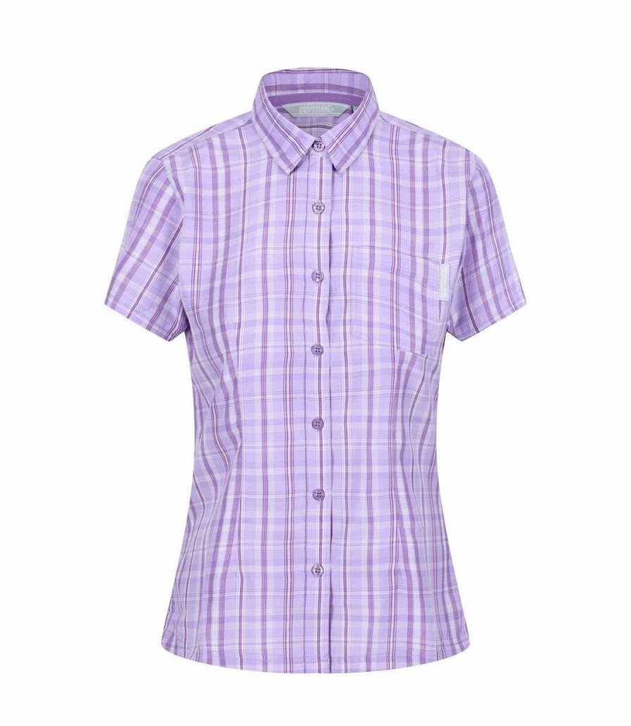 * Pertemba Cheap Regatta Womens/Ladies Mindano Vi Checked Short-Sleeved Shirt (Pastel Lilac) Utrg6797 Wholesale