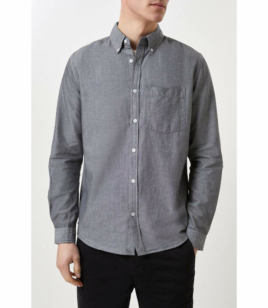 * Pertemba New Burton Mens Oxford Pocket Long-Sleeved Shirt (Charcoal) Utbw848 Clearance