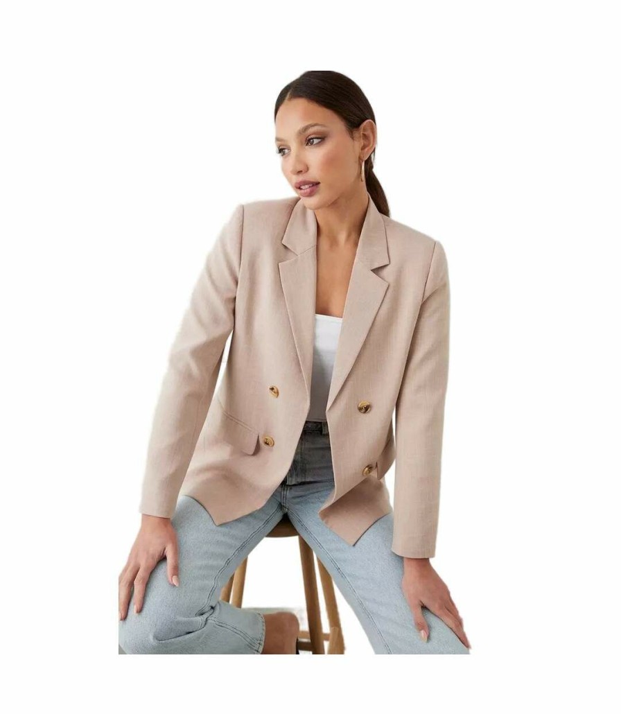 * Pertemba Good Quality Crosshatch Womens/Ladies Double-Breasted Blazer (Blush) Utdp1854 Hot