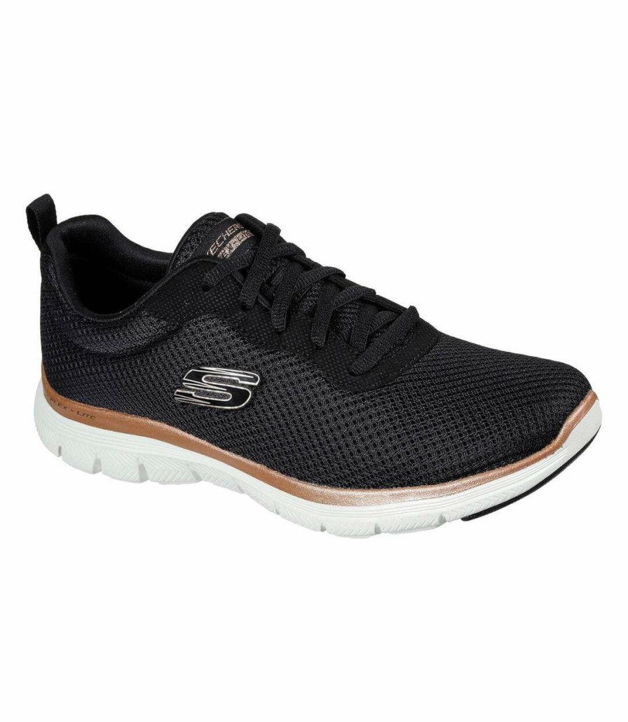 * Pertemba Closeout Sale Skechers Womens/Ladies Flex Appeal 4.0 Brilliant View Shoes (Black/Rose Gold) Utfs8402 Online