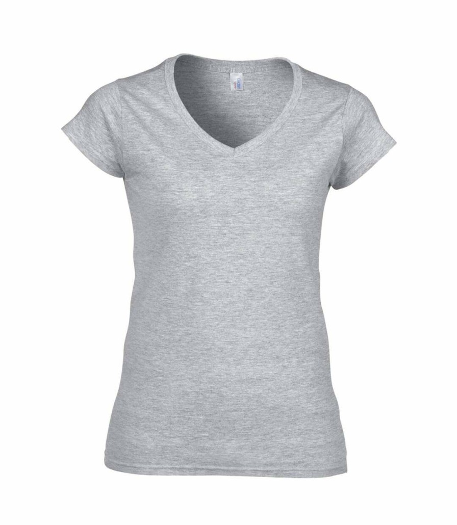 * Pertemba Top Selling Gildan Ladies Soft Style Short Sleeve V-Neck T-Shirt (Sport Grey (Rs)) Utbc491 Clearance