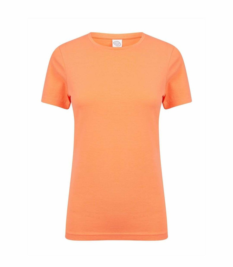 * Pertemba Popular Skinni Fit Womens/Ladies Feel Good Stretch Short Sleeve T-Shirt (Coral) Utrw4422 Best